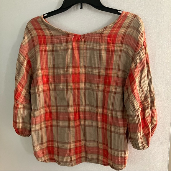 Free People CP Shades Plaid Red and Tan Blouse Top Fall Oversized Size XS S-M - Picture 2 of 5